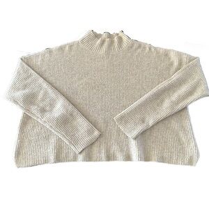 BP Oversized Cropped Mock Turtleneck Sweater Heather Cream - Women’s L
